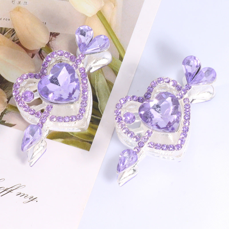 Cupid's Heart Alloy Rhinestone Full Heart Arrow Focal Beads 2pcs 9