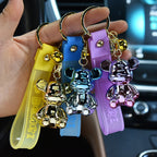 Acrylic Electroplated Bear Keychain with Silicone Strap Colorful Charm