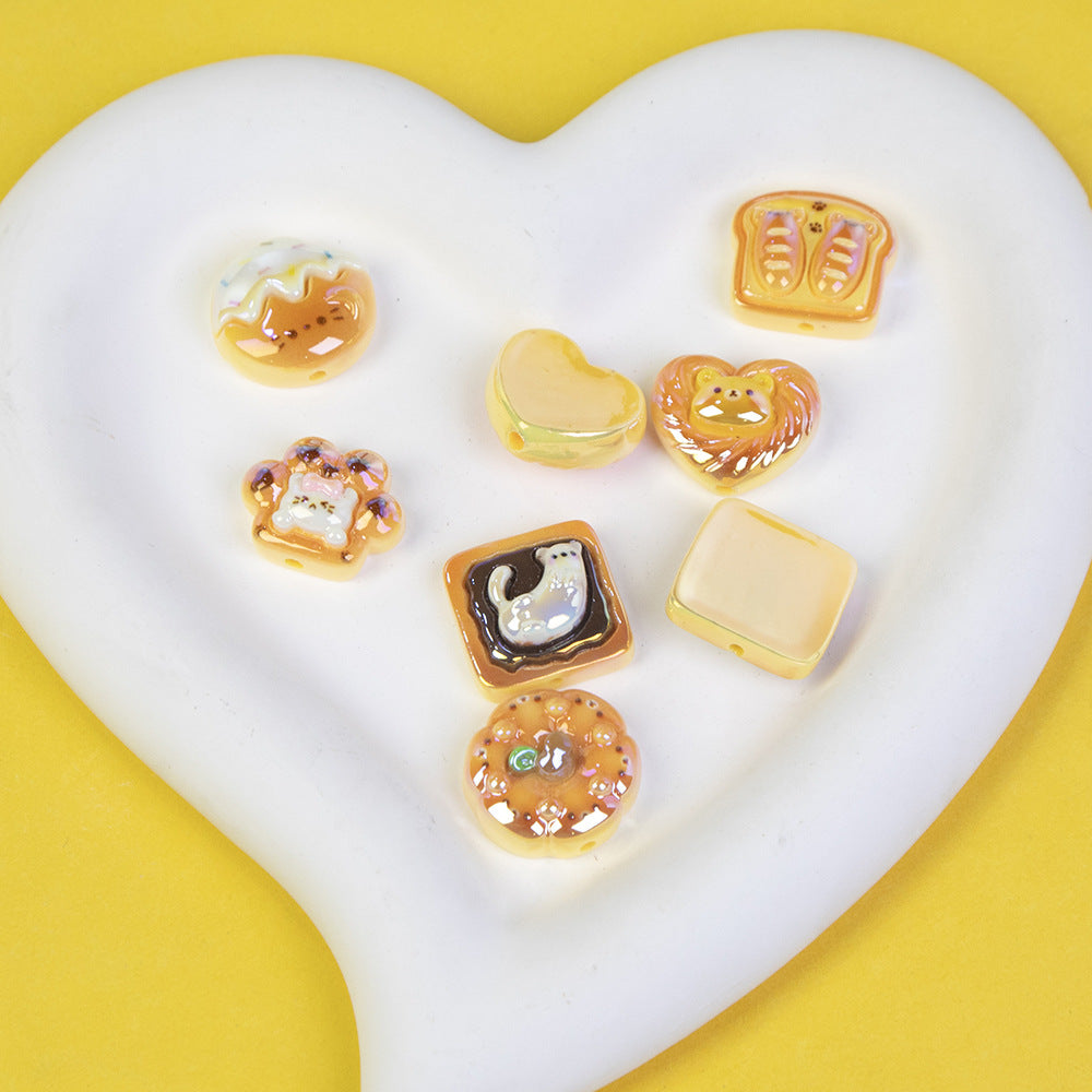 Plating Small Animal Bread Series Resin Beads Glossy Golden Brown 20pcs 4