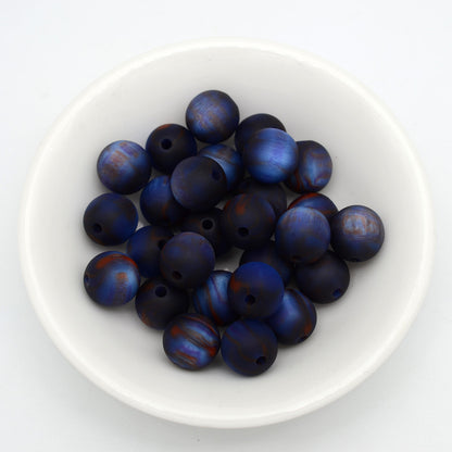 Matte Coloring Striped Resin Beads 10mm Round Mixed Colors 100pcs 7