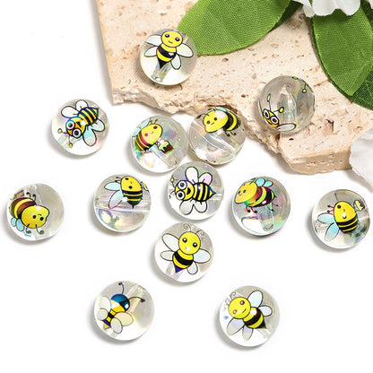 Transparent Round Acrylic Beads 16mm Cartoon Bee Printed 50pcs 4