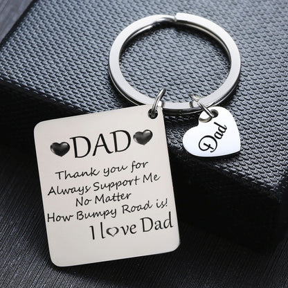 Father's Day Gift Stainless Steel Engraved Heart Charm Keychain 8