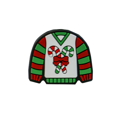 Silicone Focal Beads Christmas Sweater Candy Cane Detail 20pcs 4