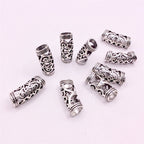 Tibetan Tube Metal Beads 9mm 26mm Antique Silver Pattern Zinc Alloy 50pcs