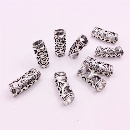 Tibetan Tube Metal Beads 9mm 26mm Antique Silver Pattern Zinc Alloy 50pcs