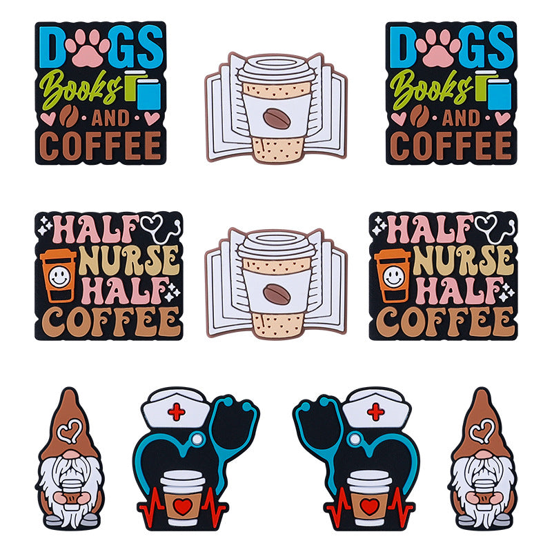 Silicone Focal Beads Coffee Stethoscope Gnome Holding Coffee Cup 1 pcs