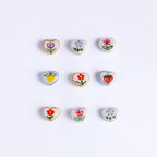 Hand Painted Heart Ceramic Beads 14mm Floral Pattern 5pcs 5
