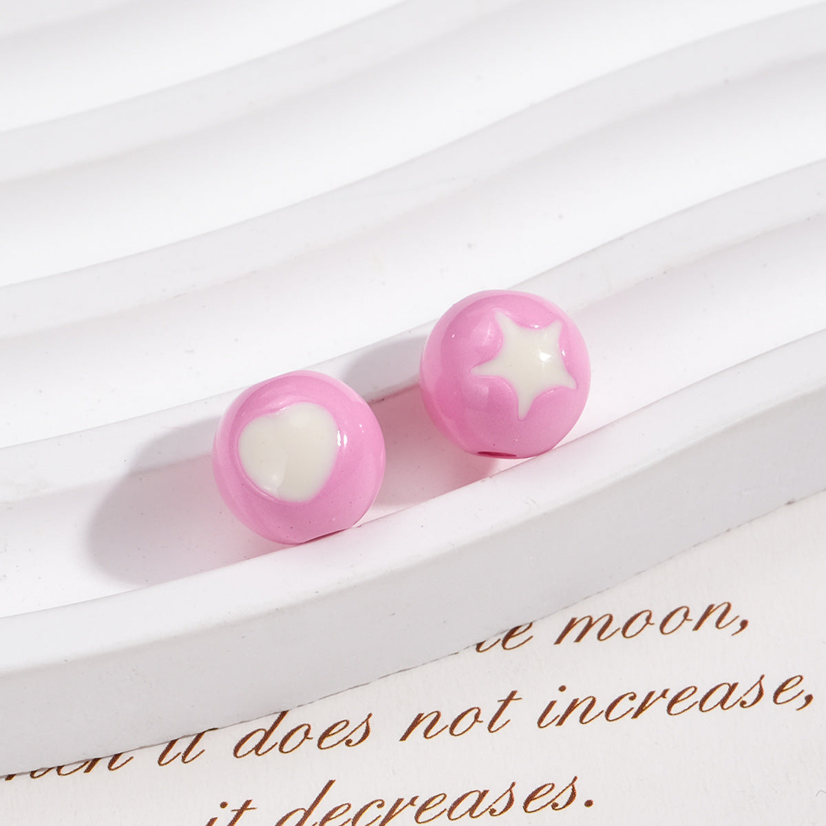 Painted Round Acrylic Beads 10mm Double Sided Heart and Star Pattern 50pcs 17