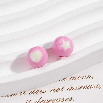 Painted Round Acrylic Beads 10mm Double Sided Heart and Star Pattern 50pcs 17