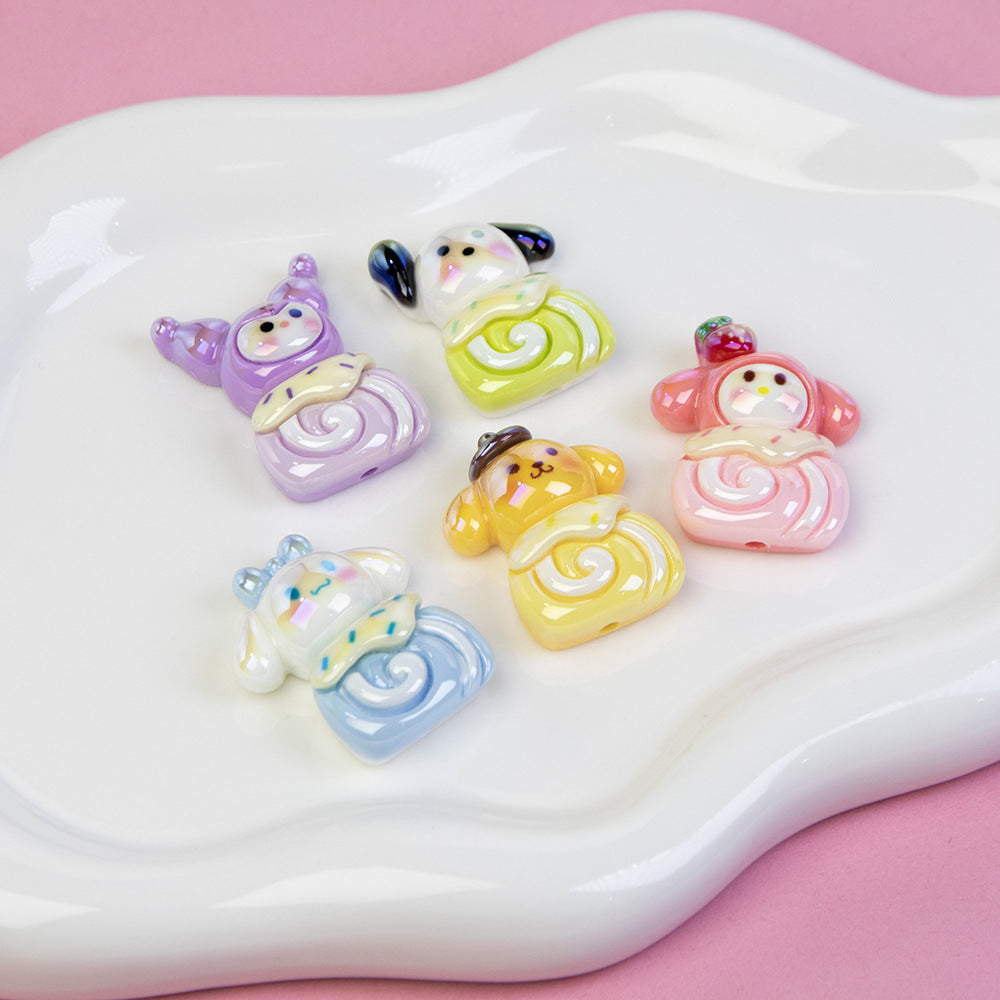 Sanrio Swiss Roll Series Resin Beads Playful Pastel Mixed 10pcs 4