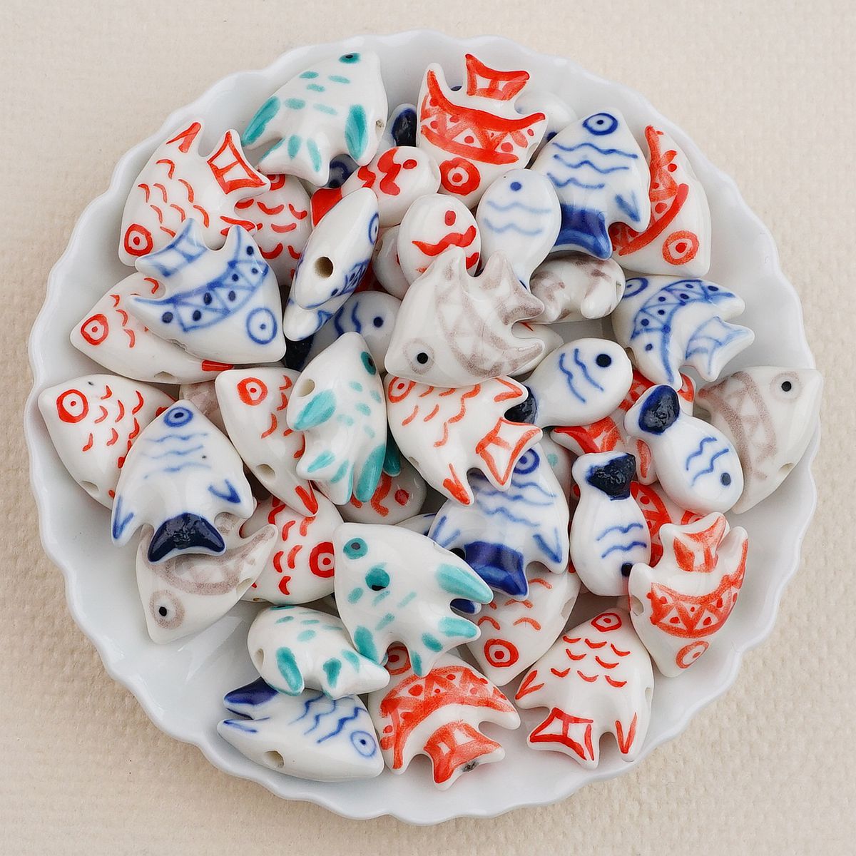 Hand Painted Fish Ceramic Beads Tropical Colorful 5pcs