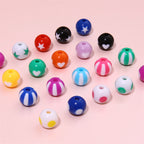 Heart Round Acrylic Beads 12mm Colored Striped Printed 10pcs