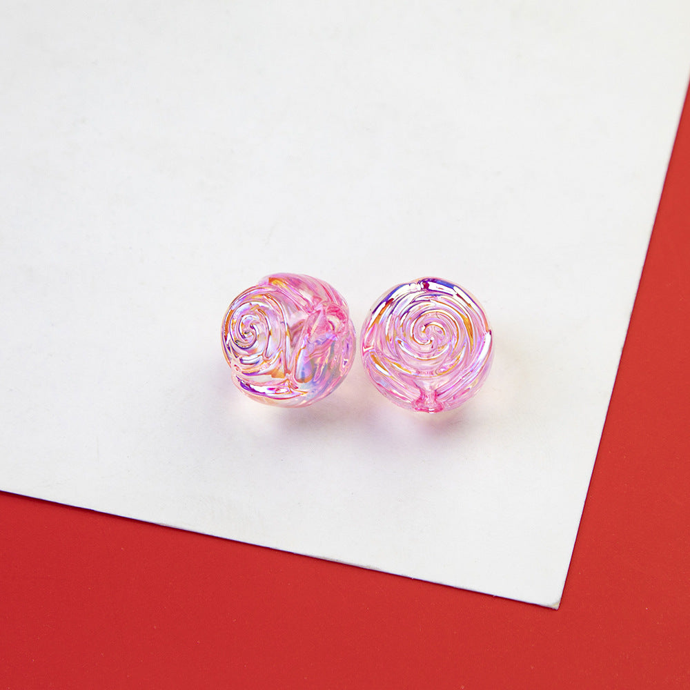 Transparent Rose Acrylic Round Beads 15x16mm Swirling Floral 20pcs 8