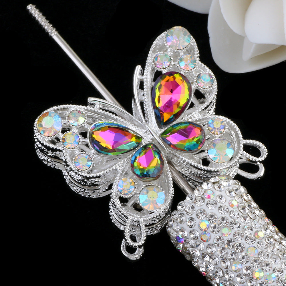 Double Sided Butterfly Rhinestone Beads 34mm Iridescent Alloy 2pcs 15