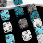 Polymer Clay Square Rhinestone Beads 14mm Blue Grey Leopard 3pcs 3
