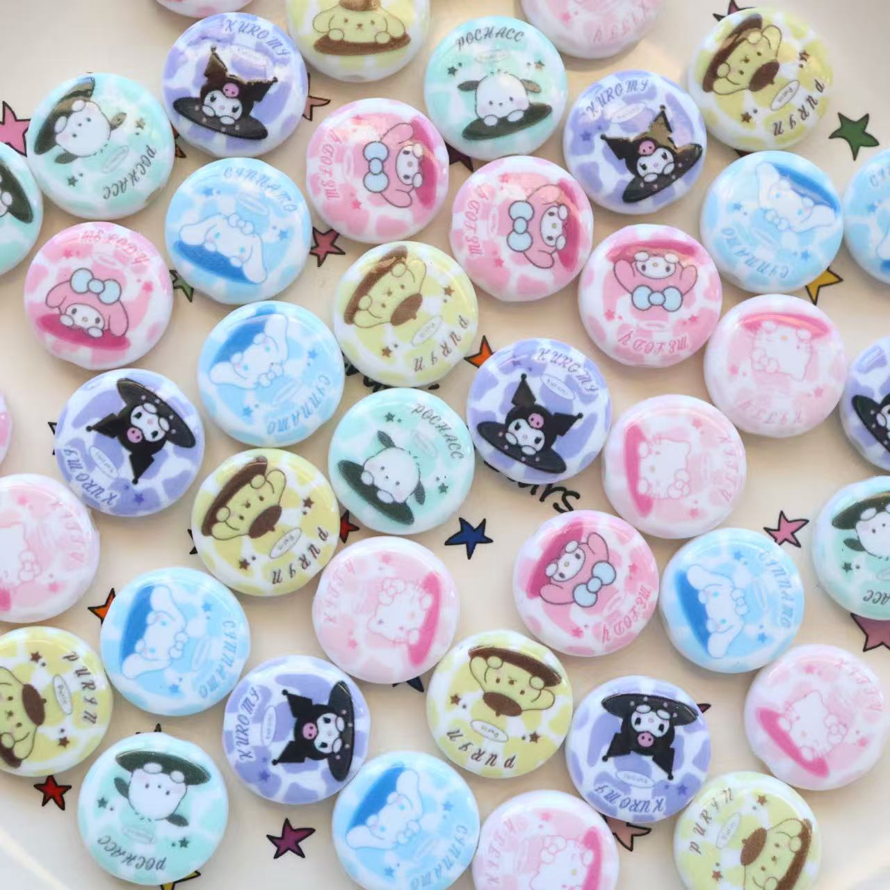 Disc Acrylic Beads 18mm Sanri Figures Pastel Mixed 20pcs 3
