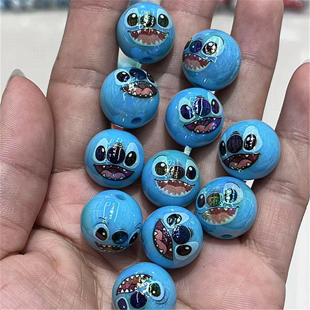 Plating Round Acrylic Beads 16mm Stitched Face Printed 100pcs 4