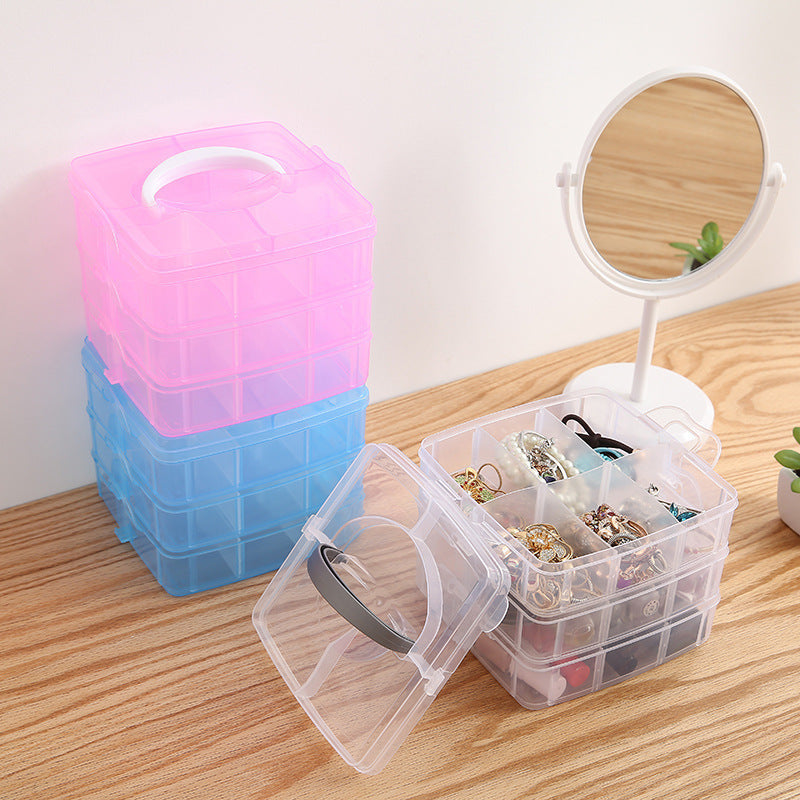 Clear Plastic Storage Organizer Box 3-Layers 18 Compartments 15cm 1pc
