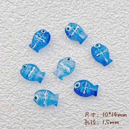 Hand Painted Fish Enamel Glass Beads 10x14mm Translucent Colorful 1pc 14