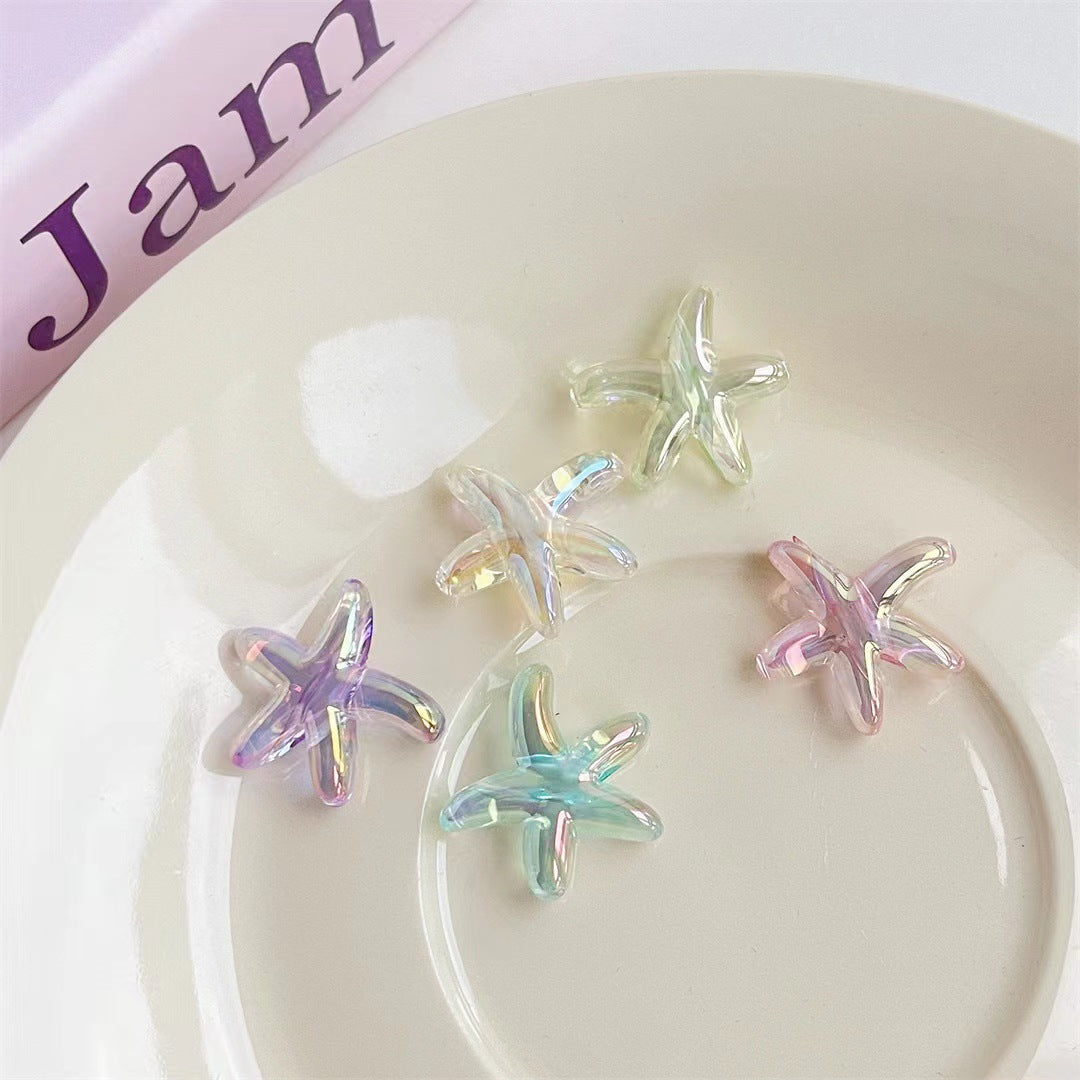 UV Plating Starfish Acrylic Beads 20mm Transparent Iridescent 250pcs
