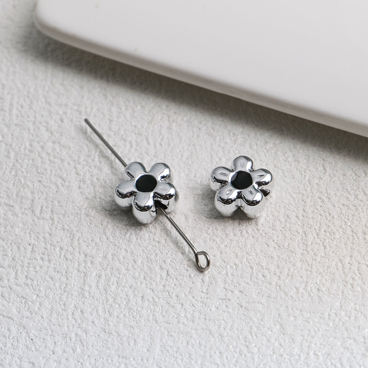 Silver Cherry Blossom Acrylic Beads 12mm Enamel 50pcs 10