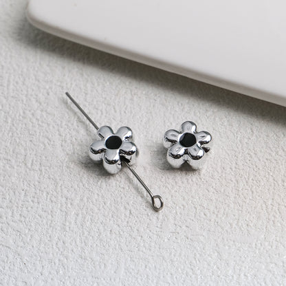 Silver Cherry Blossom Acrylic Beads 12mm Enamel 50pcs 10