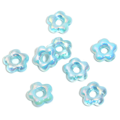Plating Hollow Glitter Five Petal Flower Acrylic Beads 19mm 50pcs 9