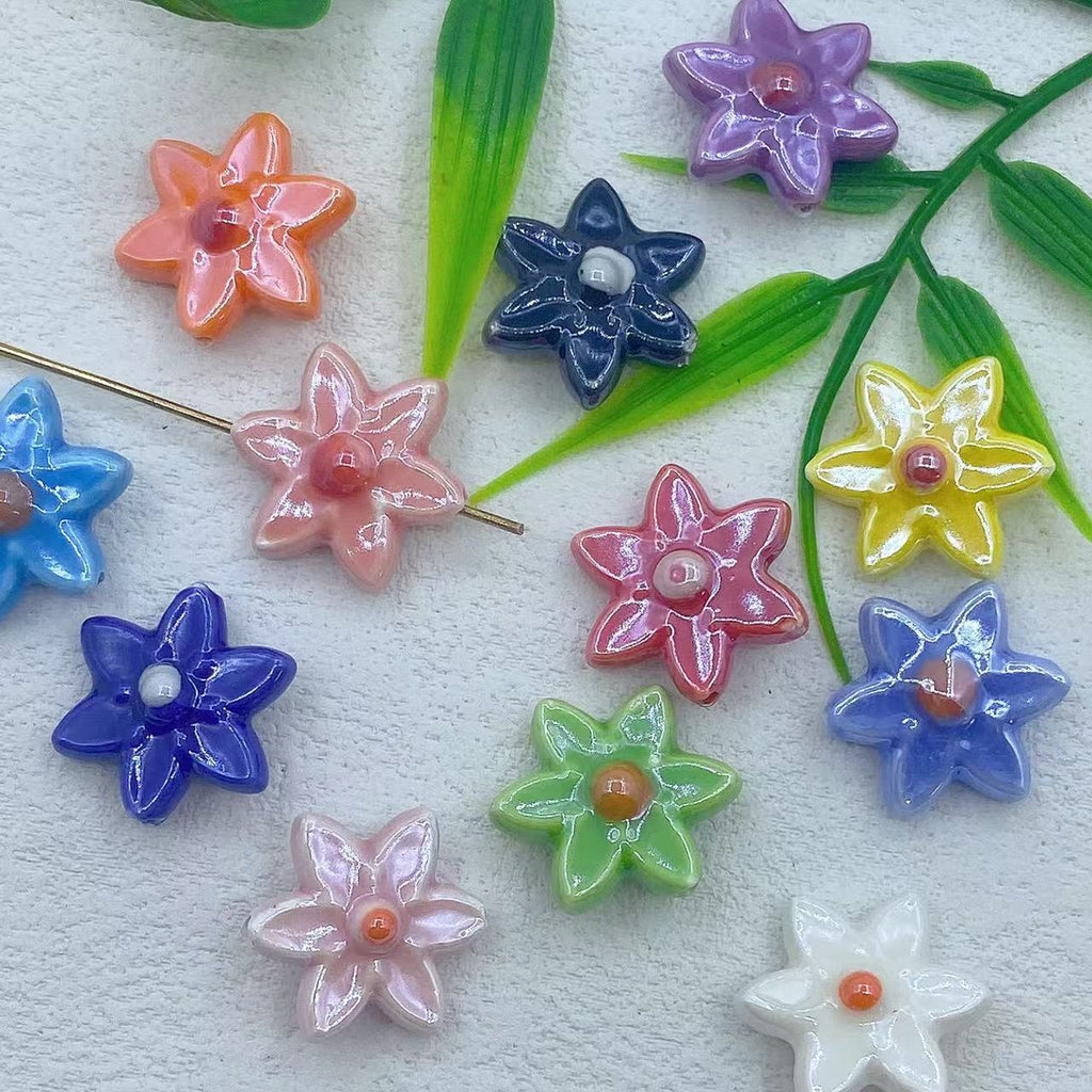 Camellia Ceramic Beads 17mm Glazed Multicolor Flower 10pcs
