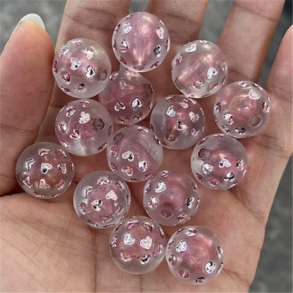 Matte Heart Pattern Round Acrylic Beads 16mm Dyed Core 100pcs 4
