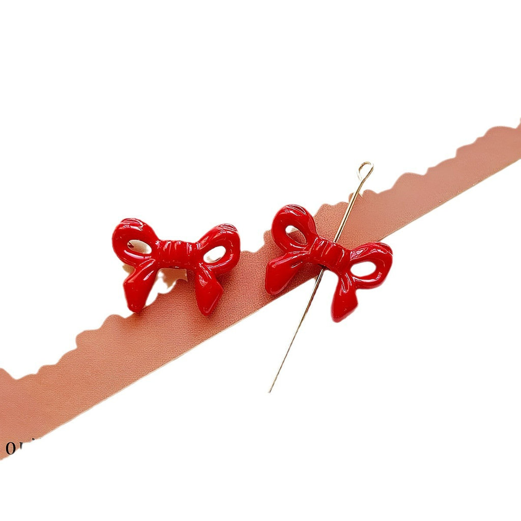 Christmas Painted Alloy Metal Beads Bright Red Glossy White 10pcs 3