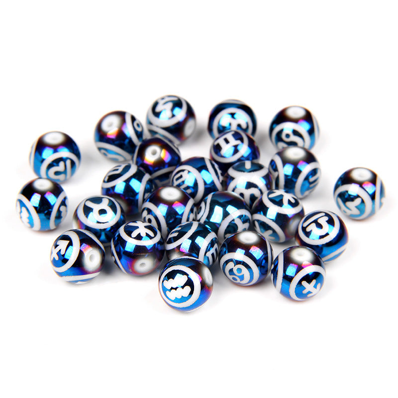 Electroplated Round Glass Beads 10mm Twelve Constellation Blue Silver 5pcs 2