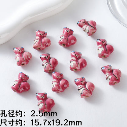 Hand Painted Animal Ceramic Beads Cute 3D Design 2pcs 13