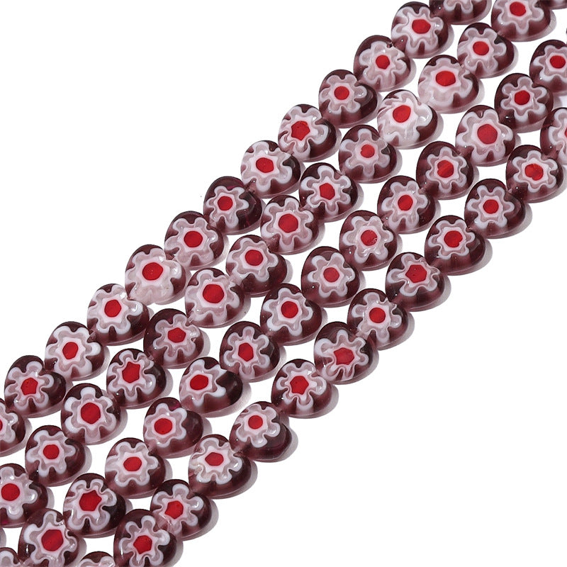 Millefiori Flower Glass Beads 8mm Colored Heart Shape 20pcs 14