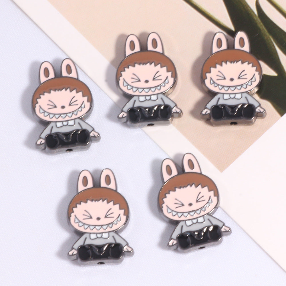 Cheerful Bunny Ear Metal Beads 24mm Colorful Enamel Alloy 10pcs 10
