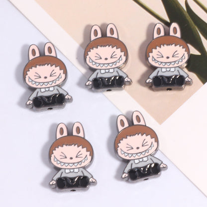 Cheerful Bunny Ear Metal Beads 24mm Colorful Enamel Alloy 10pcs 10