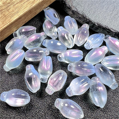 Czech Glass Beads Small Flower Bud 15mm Imitation White Jade 50pcs 6