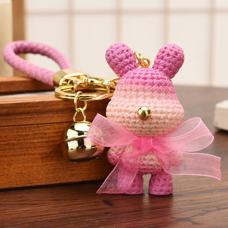 Resin Gradient Wool Rabbit Animal Charm Keychain with Organza Bow 7