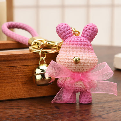 Resin Gradient Wool Rabbit Animal Charm Keychain with Organza Bow 7