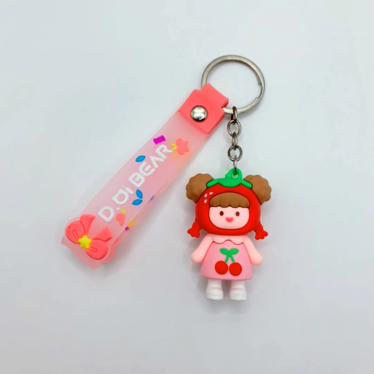PVC Girl Keychain Silicone Cute Cartoon Character with Strap 2
