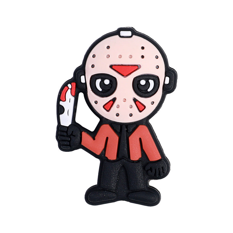 Silicone Focal Beads Halloween Jason Joker Horror Faces 10pcs 6