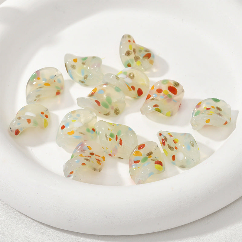 Lampwork Glass Beads Leaf Curled 14x21mm Translucent Vibrant 4pcs 13
