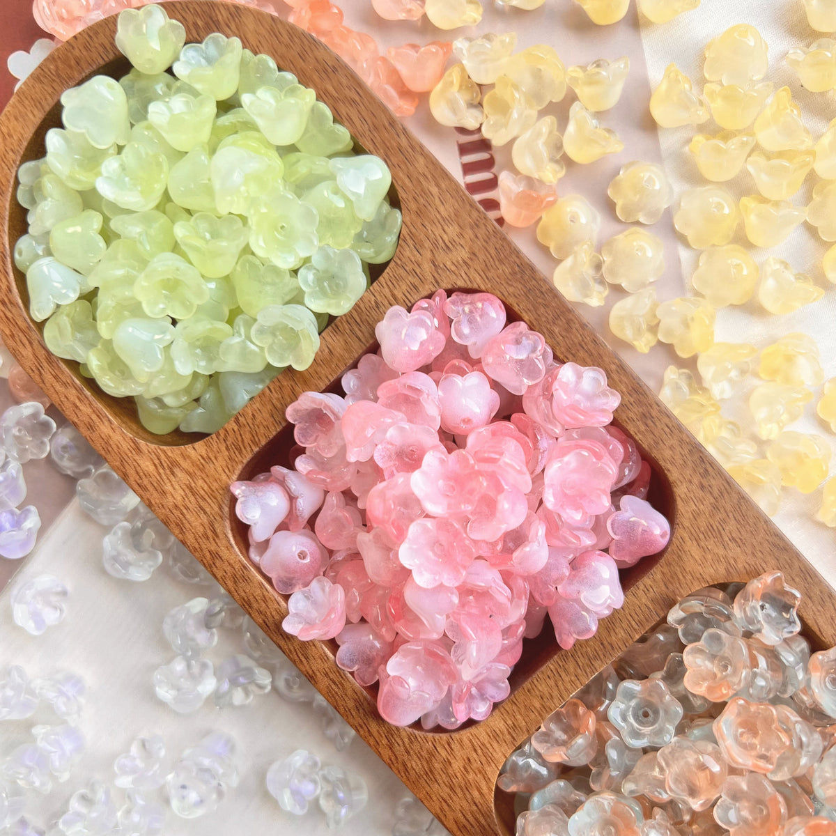 Vintage Lily-Shaped Glass Beads 8x12mm Pastel Translucent 30pcs