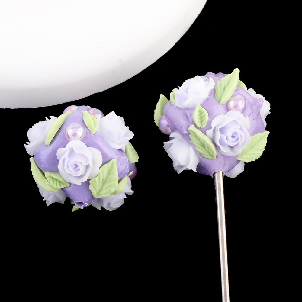Flower Clay Beads 21mm Fresh Floral Ball Pastel Colors 6pcs 10