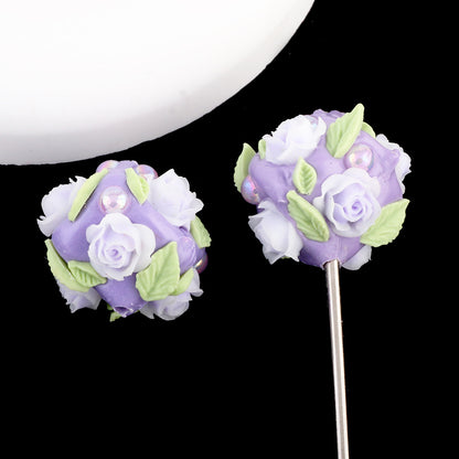 Flower Clay Beads 21mm Fresh Floral Ball Pastel Colors 6pcs 10