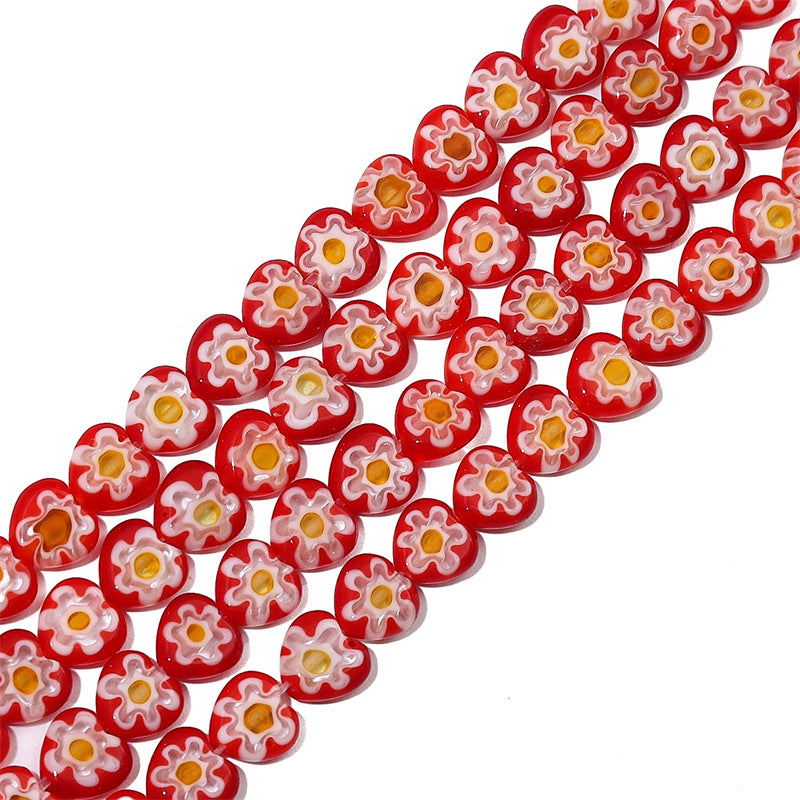 Millefiori Flower Glass Beads 8mm Colored Heart Shape 20pcs 6