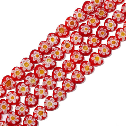 Millefiori Flower Glass Beads 8mm Colored Heart Shape 20pcs 6