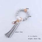 Octagonal Silicone Bead Wristlet Keychain Matte Beech Wood Tassel 5