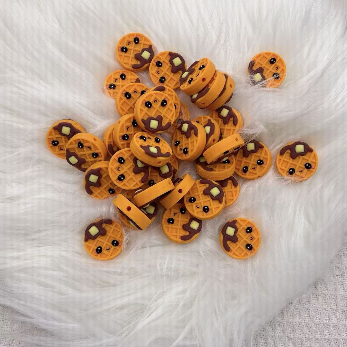 Silicone 3D Focal Beads Biscuit Smiling Faces Chocolate Drips 20pcs 2