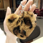 Plush Leopard Pom Pom Heart Keychain Soft Faux Fur 13cm 2pcs 11