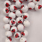 Printed Bubblegum Beads 20mm Ladybug Design Red 5pcs